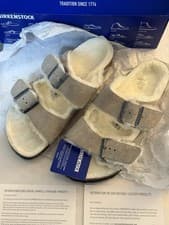 Image of Birkenstock Arizona Shearling Suede Leather Stone Coin - UK 5.5 Regular Fit