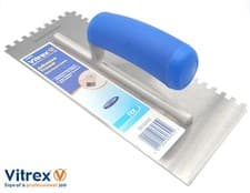 Image of Tile Trowel Adhesive Tiling Vitrex Professional Steel 6mm Square Notch 115 x 280