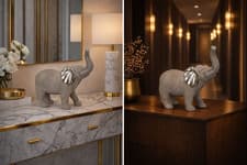 Image of Large Ceramic Stoneware Elephant Ornament Silver Ears Home Decor Figurine 20cm