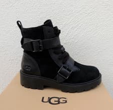 Image of UGG ZORRAH BLACK WATERPROOF SUEDE MOTO BIKER BUCKLE BOOTS, US 7/ EUR 38 ~NEW