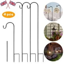Image of 4x Garden Shepherds Crook Hooks for Lights Adjustable Metal Stake Hangers 100 cm