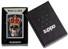 Image of Genuine STREET CHROME ZIPPO Lighter 49666 REGAL SKULL WITH CROWN KING BNIB