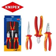 Image of KNIPEX 002012 3 Piece Pliers VDE Electro Set (Combination+Diagonal+Needle Nose)