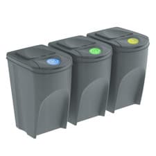 Image of Sorting Waste Bins Recycling Segregation Stackable Set 3x 35L Grey Dustbin