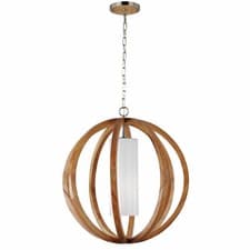 Image of 1 Bulb Ceiling Pendant Light Fitting Light Wood Brushed Steel LED E27 75W Bulb