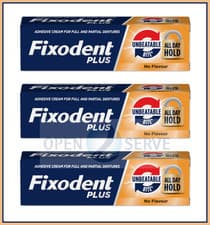 Image of 3x Fixodent Plus Unbeatable Bite - Full/Partial Denture Adhesive Cream - 40g