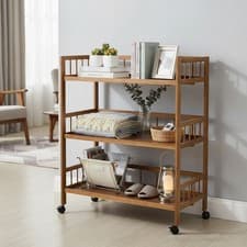 Image of Large 3 Tier Storage Trolley Cart on Wheels Kitchen Bathroom Rolling Rack Bamboo
