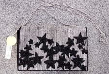 Image of NEW Accessorize - Hand Beaded Evening Bag - Silver & Black Stars - Velvet Back