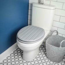 Image of Toilet Seat Tongue & Groove White Grey MDF Wooden Seat Stainless Steel Hinges