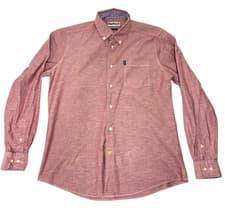 Image of BARBOUR Oxford Red Medium Tailored Fit Shirt Long Sleeved 97% Cotton Mens NEW