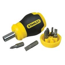 Image of Stanley STA066357 Stubby Screwdriver Non Ratchet - Multi Bit Small Magnetic Tool