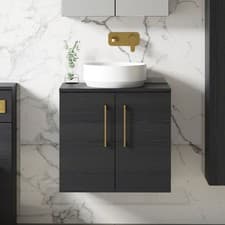Image of Nuie Arno Wall Hung 2-Door Vanity Unit with Worktop 600mm Wide - Black Woodgrain