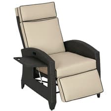Image of Outsunny Garden Recliner w/ Cushion, Reclining Rattan Chair, Khaki/Brown