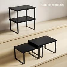 Image of Stackable Kitchen Shelf Set Wooden Frame Metal Mesh Cupboard Storage Organiser