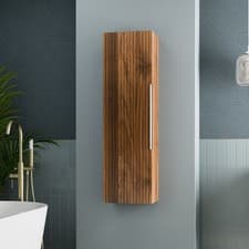Image of 1200 x 350mm Fluted Wall Mounted Tall Bathroom Cabinet Storage Cupboard Walnut