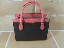 Image of NWT Michael Kors Signature Mott Satchel Handbag Brown