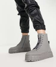 Image of Steve Madden Frouzy super chunky lace up boots in grey leather UK 4 BNIB RRP 160