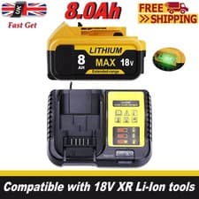 Image of Battery AND Charger For DeWalt 18V 8.0Ah Li-ion XR DCB182 DCB184 DCB183 DCB204