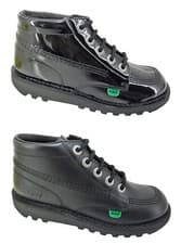 Image of KICKERS Kick Hi Black Leather Boys Girls Ankle Boots Patent New Sale Size 12-6