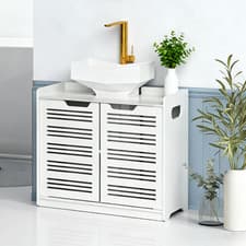 Image of Under Sink Cabinet Bathroom Basin Unit Cupboard Storage Wooden Furniture White