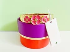 Image of Kate Spade New York Pink Enamel Flutter Floral Hinge Bangle in Gold Bracelet New