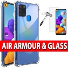 Image of For Samsung Galaxy A21s Case Clear Gel Cover & Tempered Glass Screen Protector