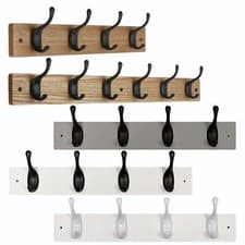 Image of Coat Hooks Wall Mounted Modern Wooden Board with Smooth Metal Coat Hanger