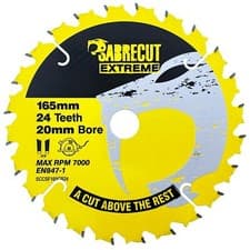 Image of SabreCut 165mm 24T x 20mm Cordless Circular Saw Blade for Dewalt DCS390 DCS391