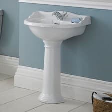 Image of Traditional 600mm Wash Basin with Full Pedestal & Splashback 1 Tap Hole Sink