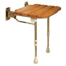 Image of AKW Fold Up Wooden Slatted Shower Bath Seat Chair with Support Legs