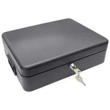 Image of MONEY BOX METAL CASH SAFE SECURITY PETTY TIN WITH LOCK 2 KEYS BLACK