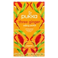 Image of Organic Herbal Tea, Three Ginger, Caffeine Free, 20 Sachets, 1.27 oz (36 g)