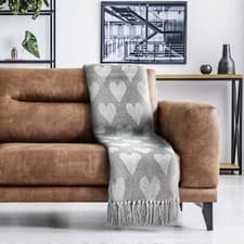 Image of Throw Blanket 100% Recycled Cotton Throwover Sofa/Bed Throw, Tasseled Trim