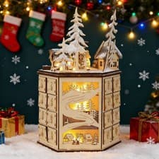 Image of Rotary Christmas Advent Calendar Lights Up Wooden Musical 24 Days Countdown Xmas
