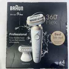 Image of Braun Silk-epil 9 Flex women Epilator -White/Gold 4 extras - NEW Damaged Box