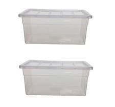 Image of 2 56cm Storage Box Spacemaster Clear Plastic Stackable Home Storage Box 38L