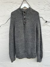 Image of Barbour Horseford Quarter-Button Wool Sweater Size M Grey