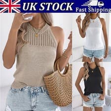 Image of Women Knitted Halter Tank Vest Top Basic Sleeveless Summer Casual New
