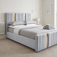Image of Brand New Luxury Bed Elegant White Plush Velvet Fabric Gold Trim Designer Frame