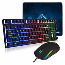 Image of TKL USB Gaming Keyboard And Mouse Mat Set Rainbow LED For PC Laptop PS4 Xbox UK