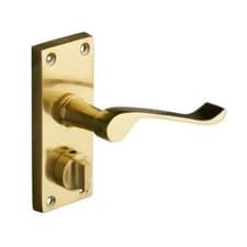Image of Victorian Scroll Lever Thumb Lock Privacy Door Handle - Polished Brass - Pair