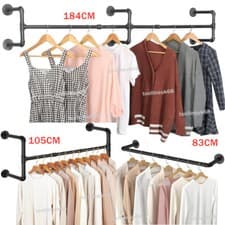 Image of UK Industrial Pipe Clothing Rack Wall mounted Clothes Rail Hanging Display Rack