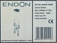 Image of 5 Light Chrome Finish Ceiling Drop Pendant Light with Smoked Glass Shades