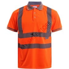 Image of Hi Viz Vis Polo T-Shirt High Visibility Reflective Tape Safety Security Work Top