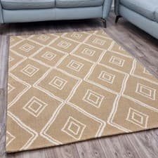 Image of Beige Rug Geometric Diamond Washable Flat Weave Carpet Large Small 100% Cotton