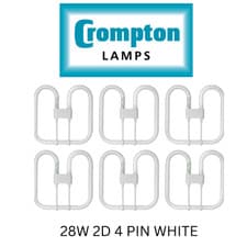 Image of 6 X CROMPTON 28W 2D 4 PIN WHITE BUTTERFLY GR10Q 3500K FLUORESCENT LIGHT BULB