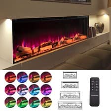Image of 40/50/60/70'' Electric Fireplace Inset Media Fire 12 LED, Glass 3 Side Panoramic