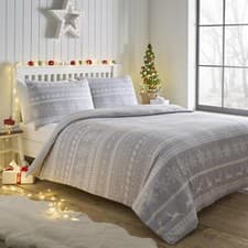 Image of 100% Brushed Cotton Nordic Stripe Design Duvet Cover Set in Grey All Sizes
