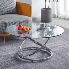 Image of 90cm Round Glass Coffee Table Clear Tempered Glass Top Chrome Leg Living Room