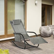 Image of Rocking Chair Patio Lounger Recliner Indoor & Outdoor with Headrest Dark Grey